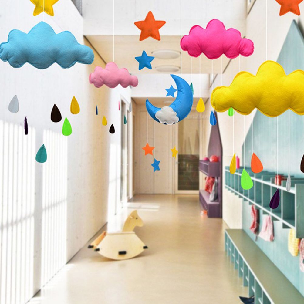 Ceiling Mobile Hanging Cloud Decorations Rainbow Mobile Cloud Ceiling Decor Durable Portable Felt Floating Cloud Room Decoration Pendant - Image 4