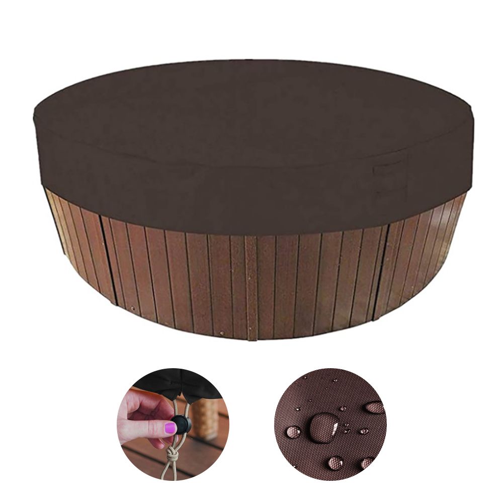 Round Hot Tub Cover Pool Dust Cover Bathtub Drawstring Oxford Cloth Cover for Outdoor Pool Brown - Image 3