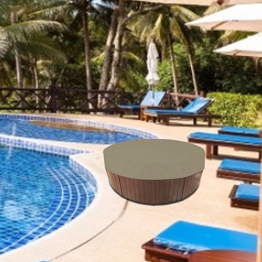 Round Hot Tub Cover Pool Dust Cover Bathtub Drawstring Oxford Cloth Cover for Outdoor Pool Brown - Image 6