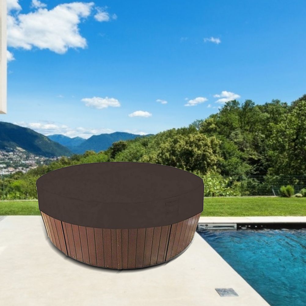 Round Hot Tub Cover Pool Dust Cover Bathtub Drawstring Oxford Cloth Cover for Outdoor Pool Brown - Image 7