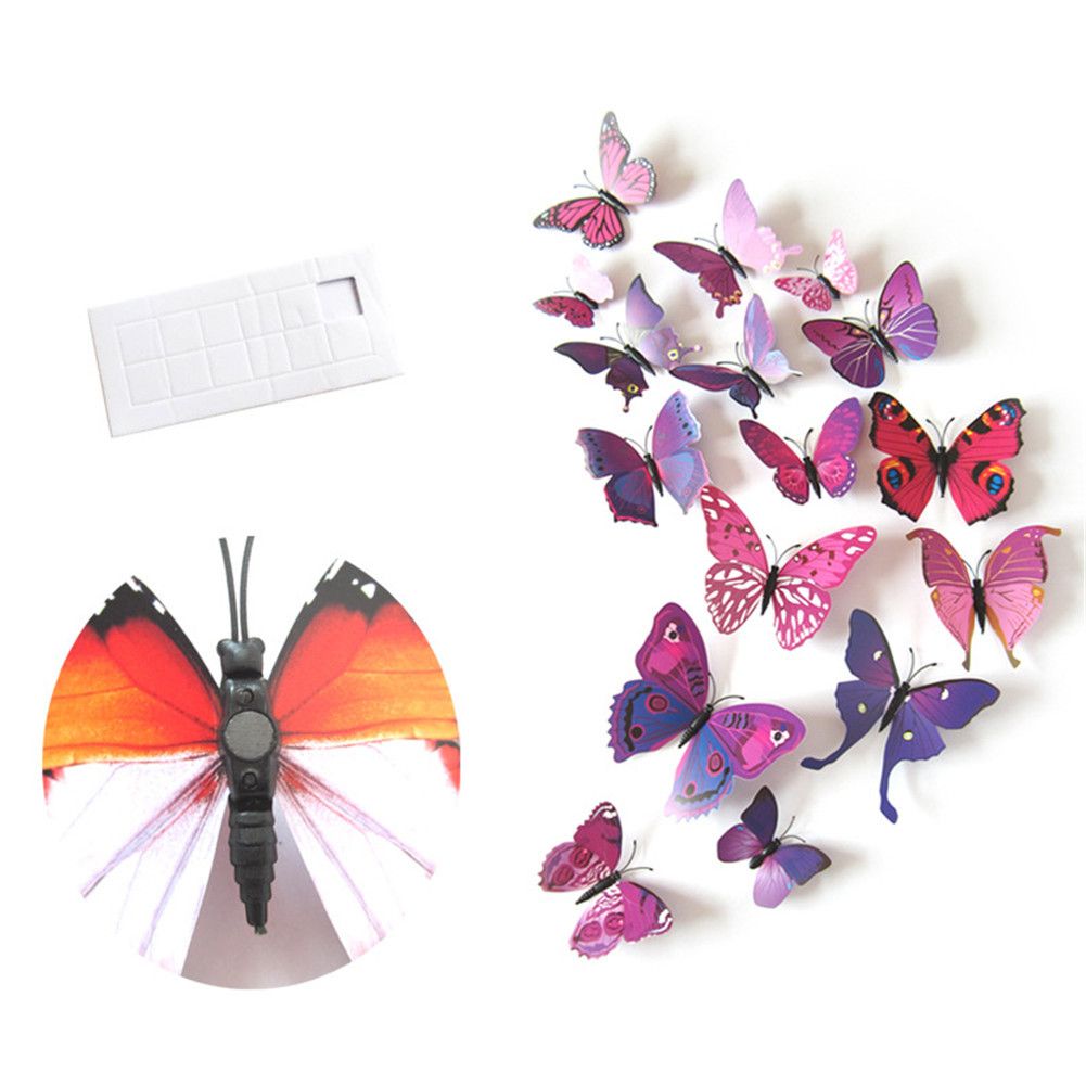 12Pcs 3D Stereoscopic Butterfly Wall Stickers Home Living Room Decor - Image 1