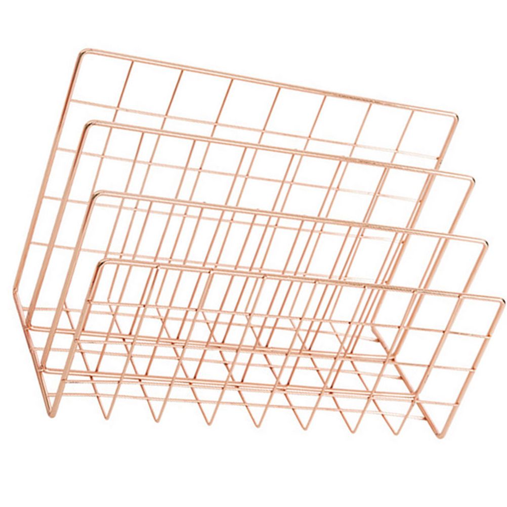 Letter Holder Iron Metal Three Grid Bookcase Holder Multifunctional File Sorter Organizer - Image 3