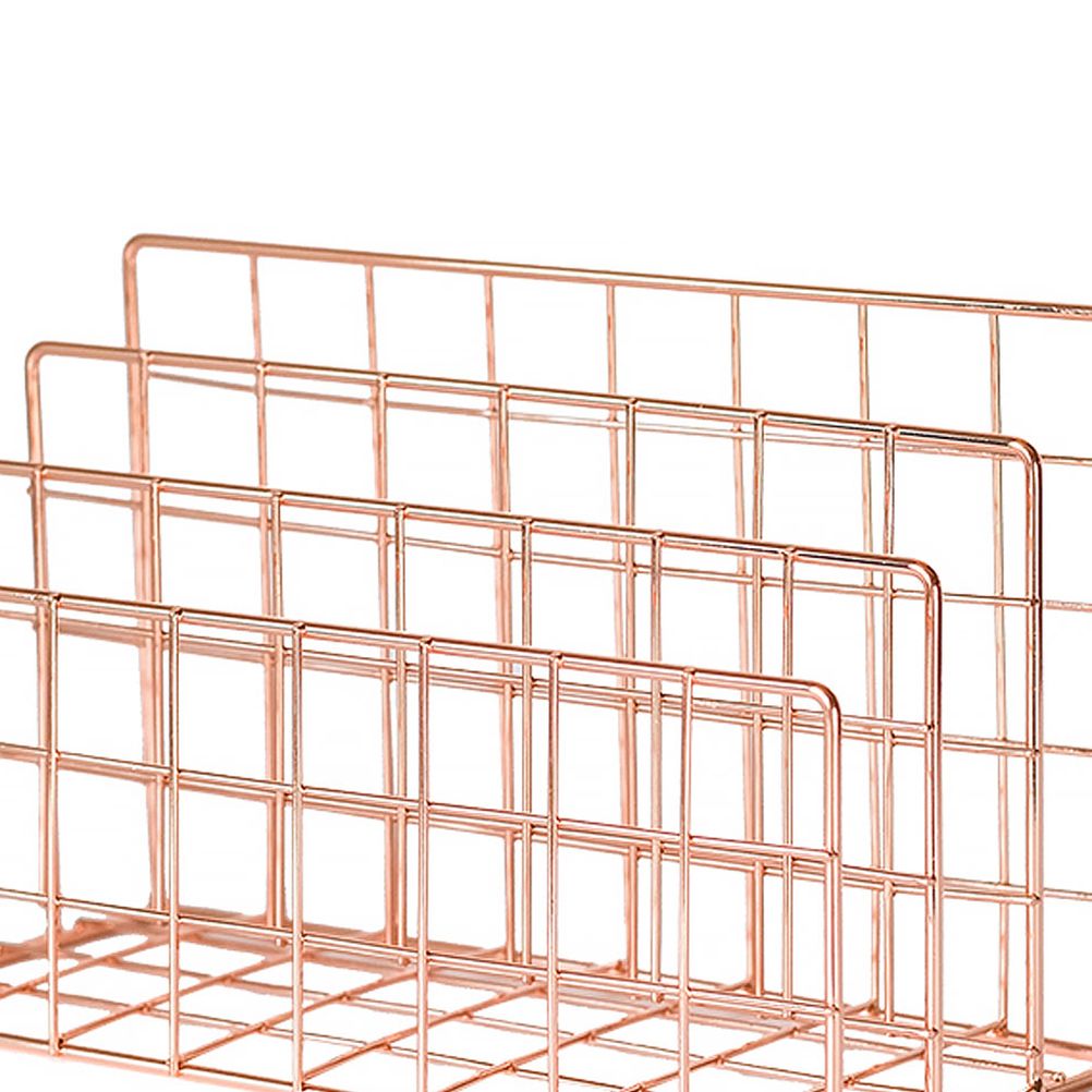 Letter Holder Iron Metal Three Grid Bookcase Holder Multifunctional File Sorter Organizer - Image 4