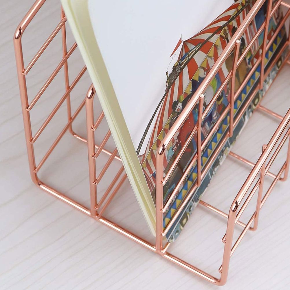 Letter Holder Iron Metal Three Grid Bookcase Holder Multifunctional File Sorter Organizer - Image 5