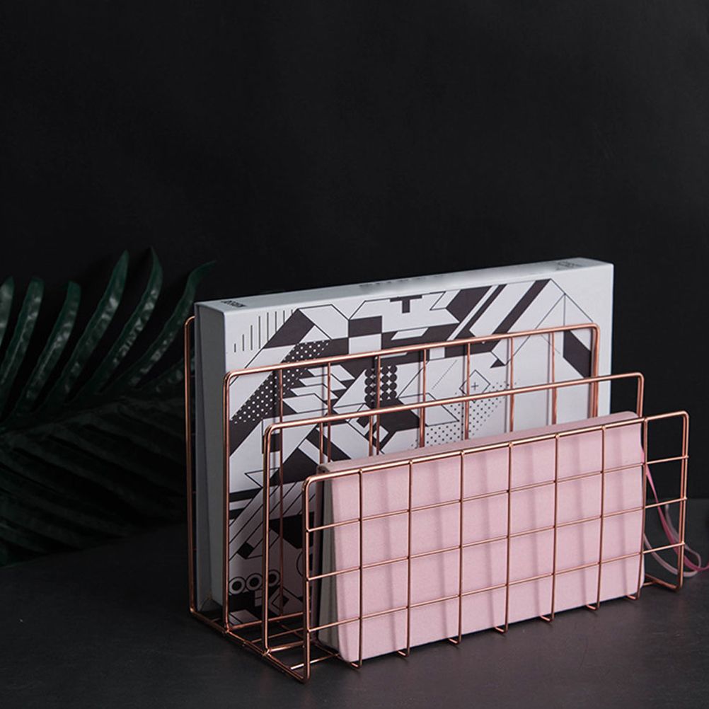 Letter Holder Iron Metal Three Grid Bookcase Holder Multifunctional File Sorter Organizer - Image 7