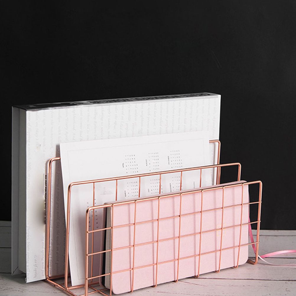 Letter Holder Iron Metal Three Grid Bookcase Holder Multifunctional File Sorter Organizer - Image 8