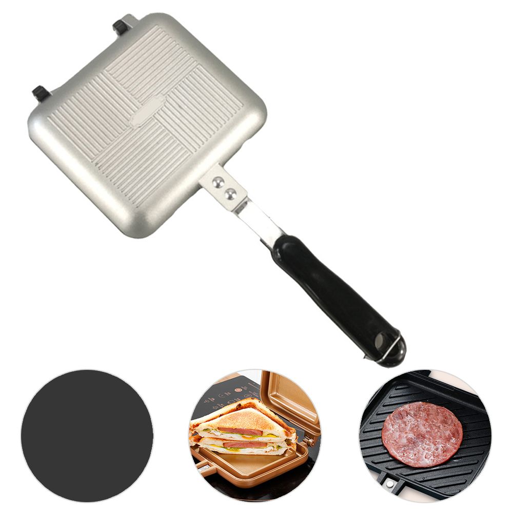 Aluminum Double Sided Frying Pan Dual Sided Sandwich Maker Pan with Handles Nonstick Griddle Pan Toast Pan - Image 2