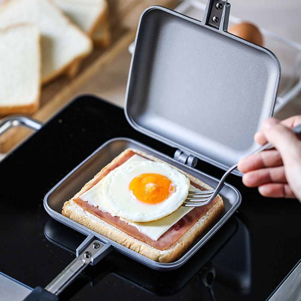 Aluminum Double Sided Frying Pan Dual Sided Sandwich Maker Pan with Handles Nonstick Griddle Pan Toast Pan - Image 8