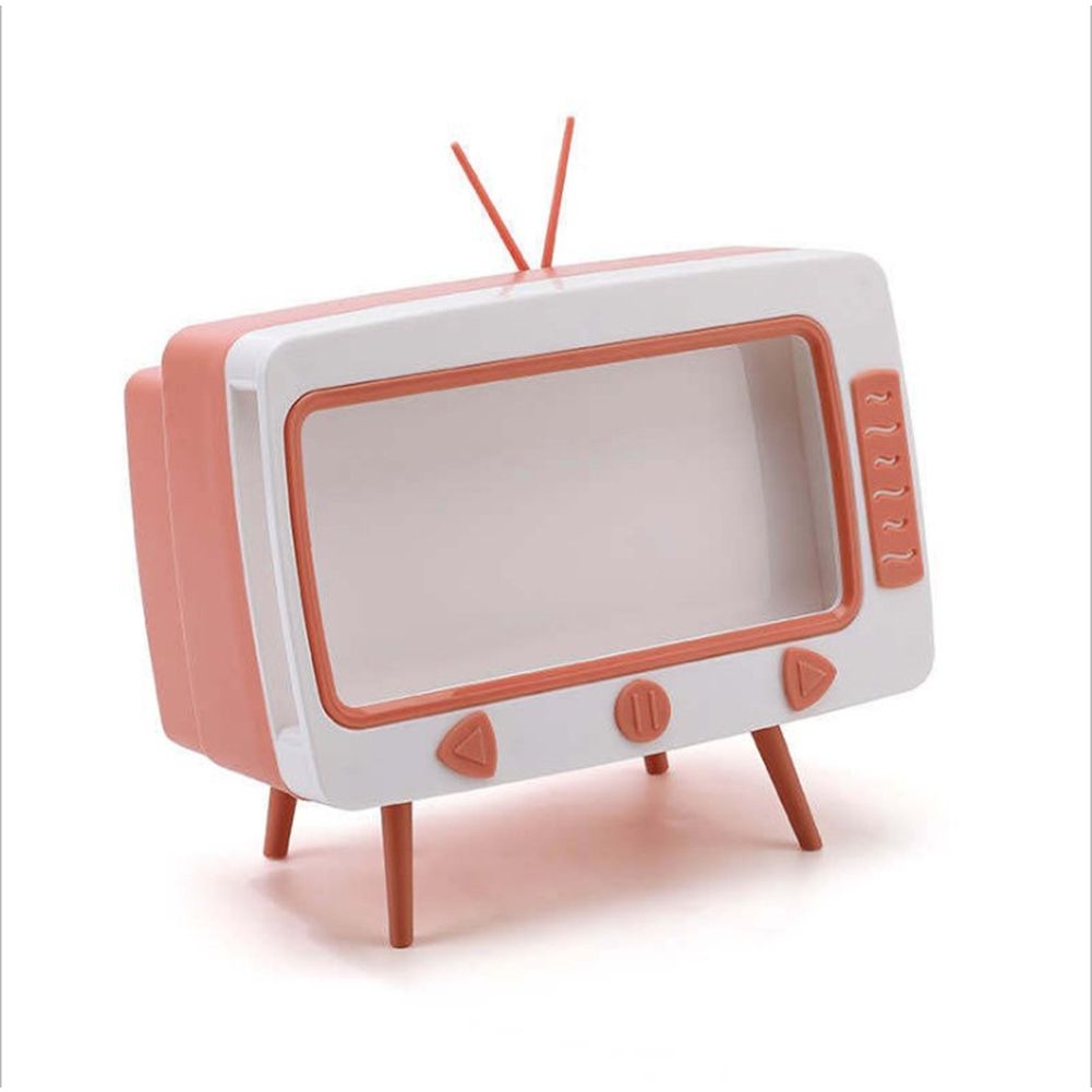 Retro Tissue Box Television Shaped Roll Paper Storage Container Built In Phone Holder - Image 1