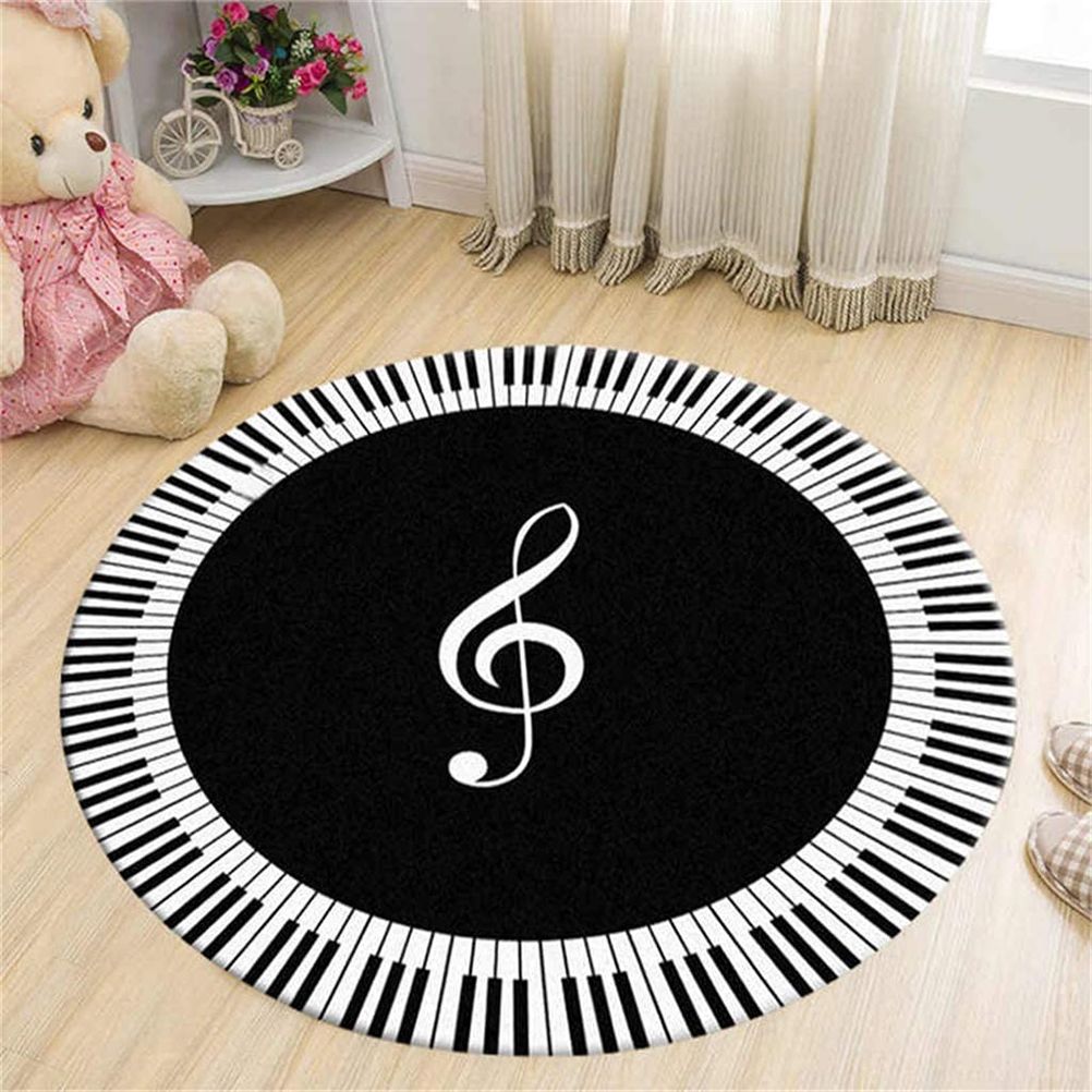 Musical Note Black White Piano Key Printed Round Carpets Area Rugs for Home Living Room Bedroom Floor Decoration - Image 2