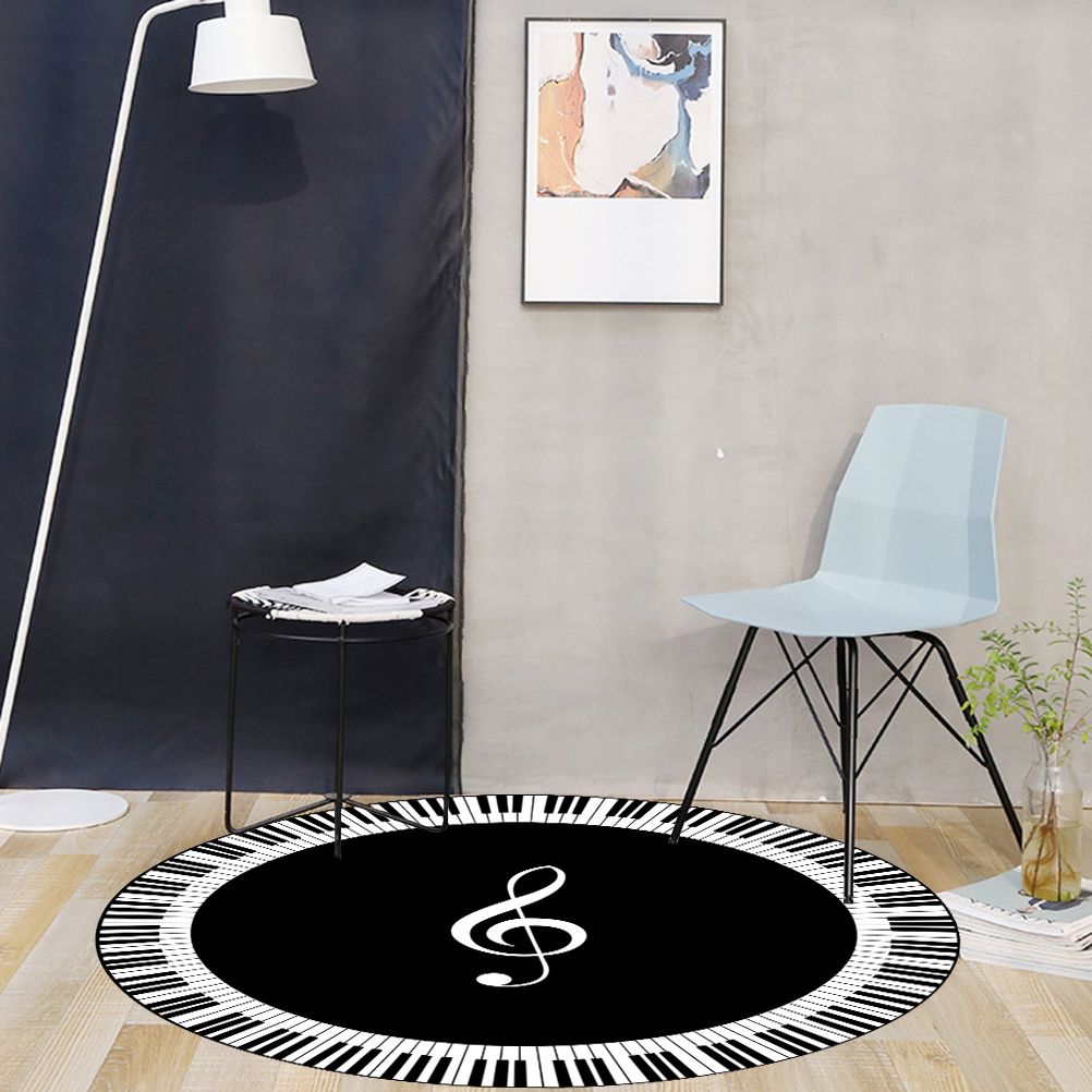 Musical Note Black White Piano Key Printed Round Carpets Area Rugs for Home Living Room Bedroom Floor Decoration - Image 6