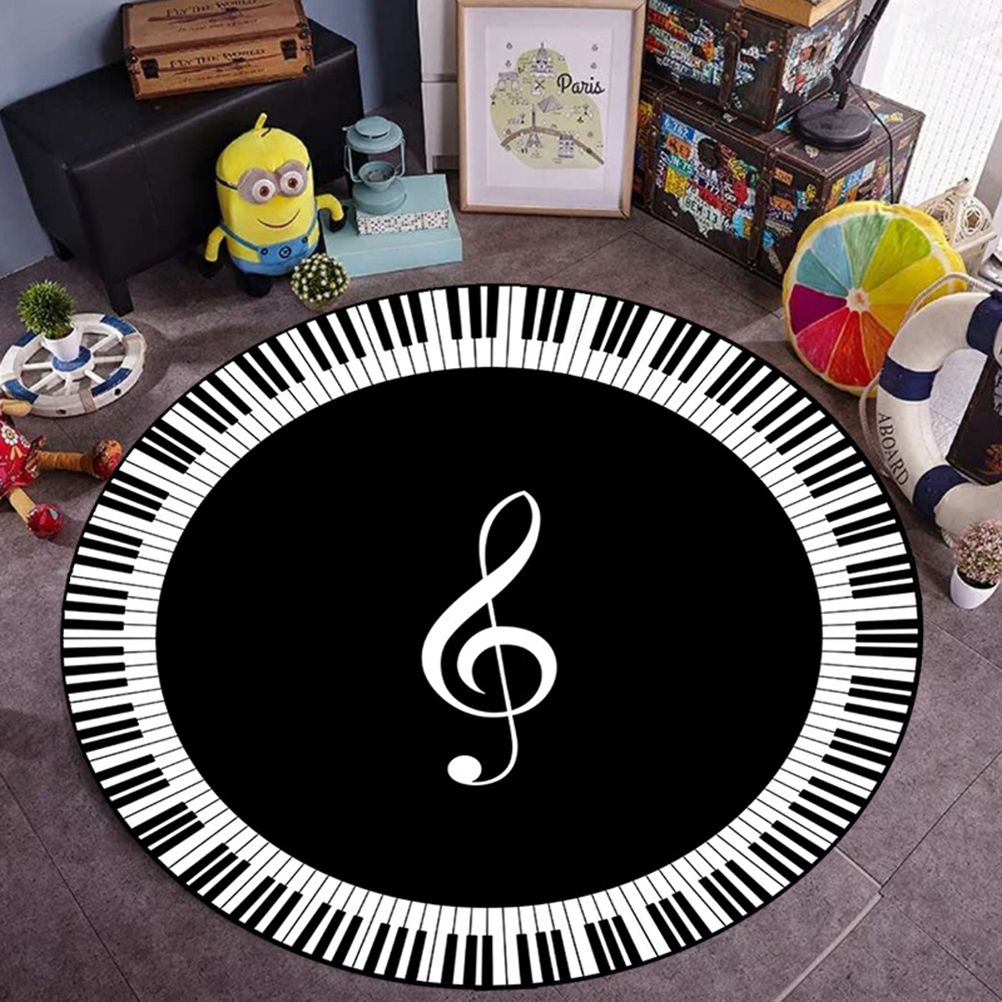 Musical Note Black White Piano Key Printed Round Carpets Area Rugs for Home Living Room Bedroom Floor Decoration - Image 4