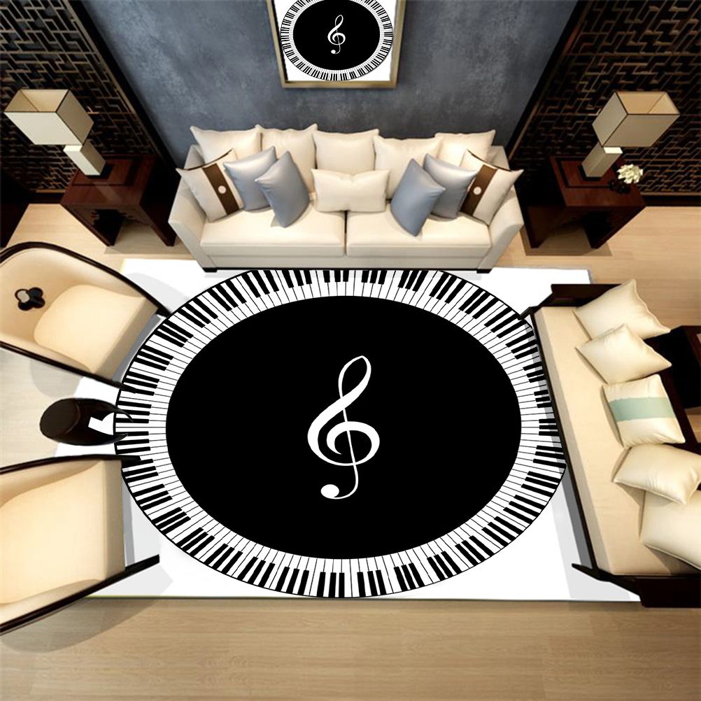 Musical Note Black White Piano Key Printed Round Carpets Area Rugs for Home Living Room Bedroom Floor Decoration - Image 5