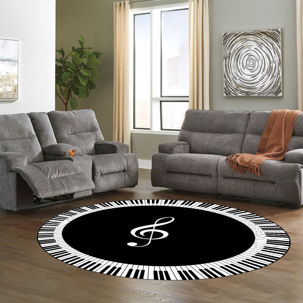 Musical Note Black White Piano Key Printed Round Carpets Area Rugs for Home Living Room Bedroom Floor Decoration - Image 6
