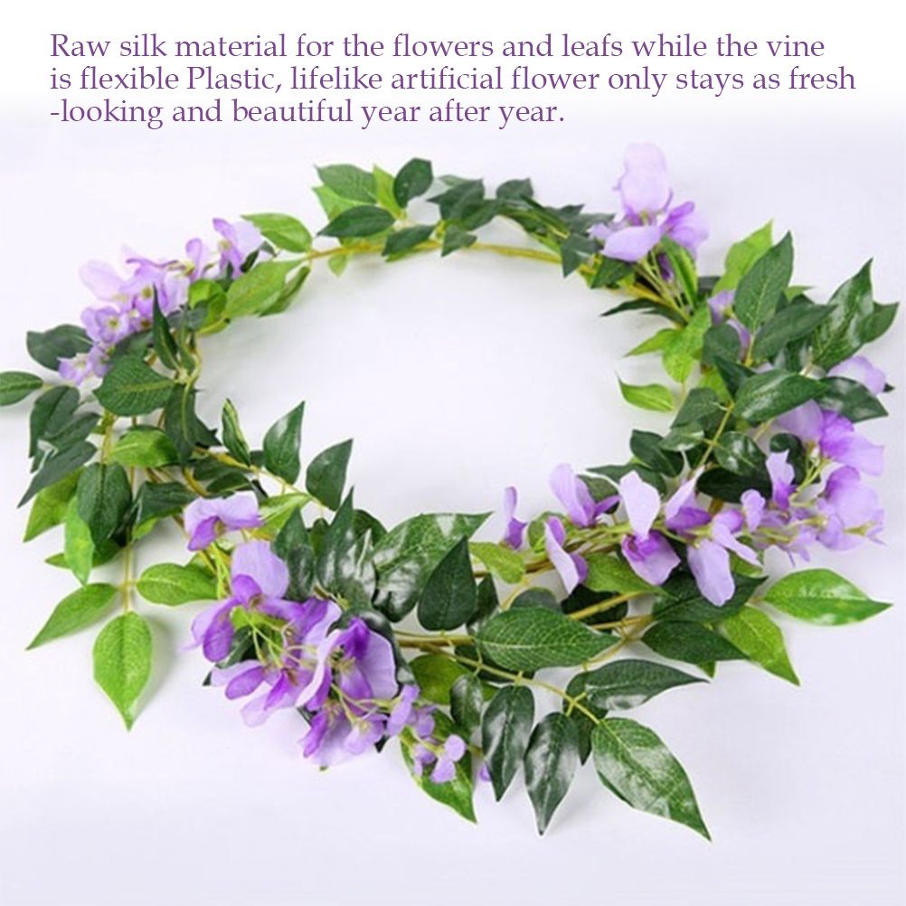 Artificial Flowers Wisteria Garland Vine Simulation Wreath Rattan Hanging Garland for Home Garden Ceremony Wedding Arch Floral Decor - Image 3