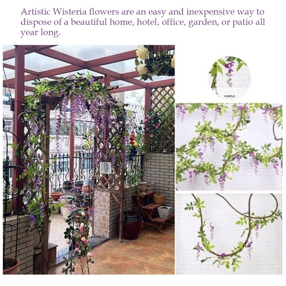 Artificial Flowers Wisteria Garland Vine Simulation Wreath Rattan Hanging Garland for Home Garden Ceremony Wedding Arch Floral Decor - Image 7