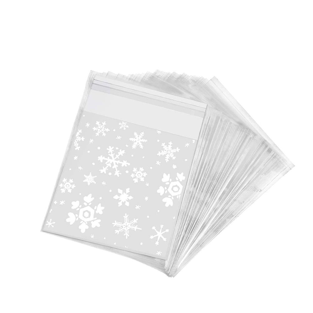 100pcs Christmas Gift Packaging Bag Plastic Packaging Bag Snowfake Printed Candy Package Bag - Image 1