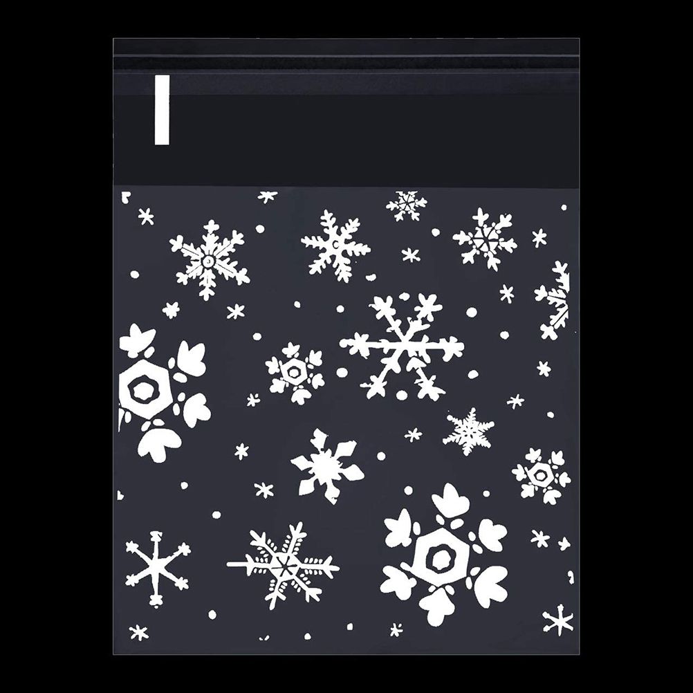 100pcs Christmas Gift Packaging Bag Plastic Packaging Bag Snowfake Printed Candy Package Bag - Image 3