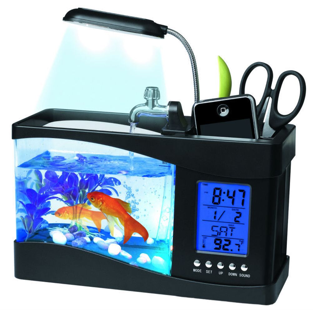 Multifunctional USB Mini Aquarium Fish Tank Aquarium with LED Lamp LCD Display Screen Clock Storage Box Fish Tank Aquarium - Image 1