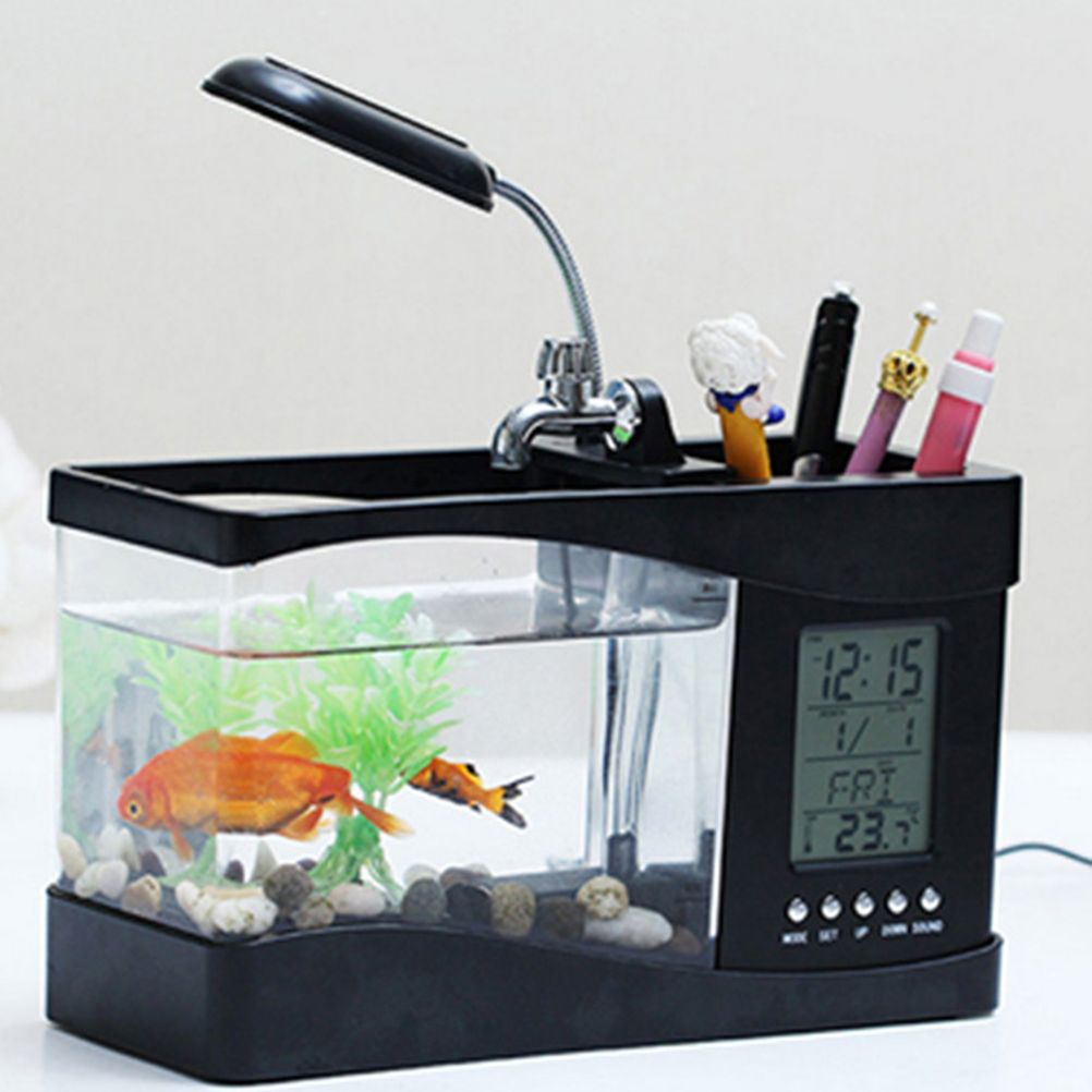 Multifunctional USB Mini Aquarium Fish Tank Aquarium with LED Lamp LCD Display Screen Clock Storage Box Fish Tank Aquarium - Image 2