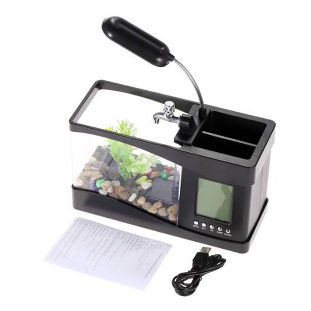 Multifunctional USB Mini Aquarium Fish Tank Aquarium with LED Lamp LCD Display Screen Clock Storage Box Fish Tank Aquarium - Image 3