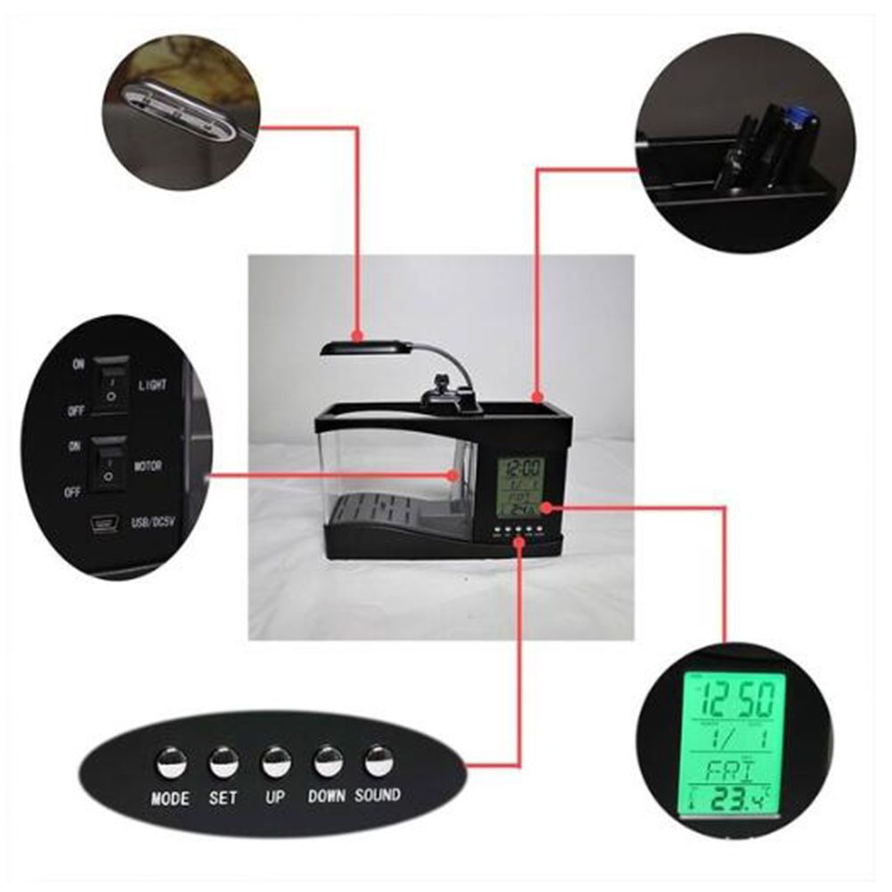 Multifunctional USB Mini Aquarium Fish Tank Aquarium with LED Lamp LCD Display Screen Clock Storage Box Fish Tank Aquarium - Image 4