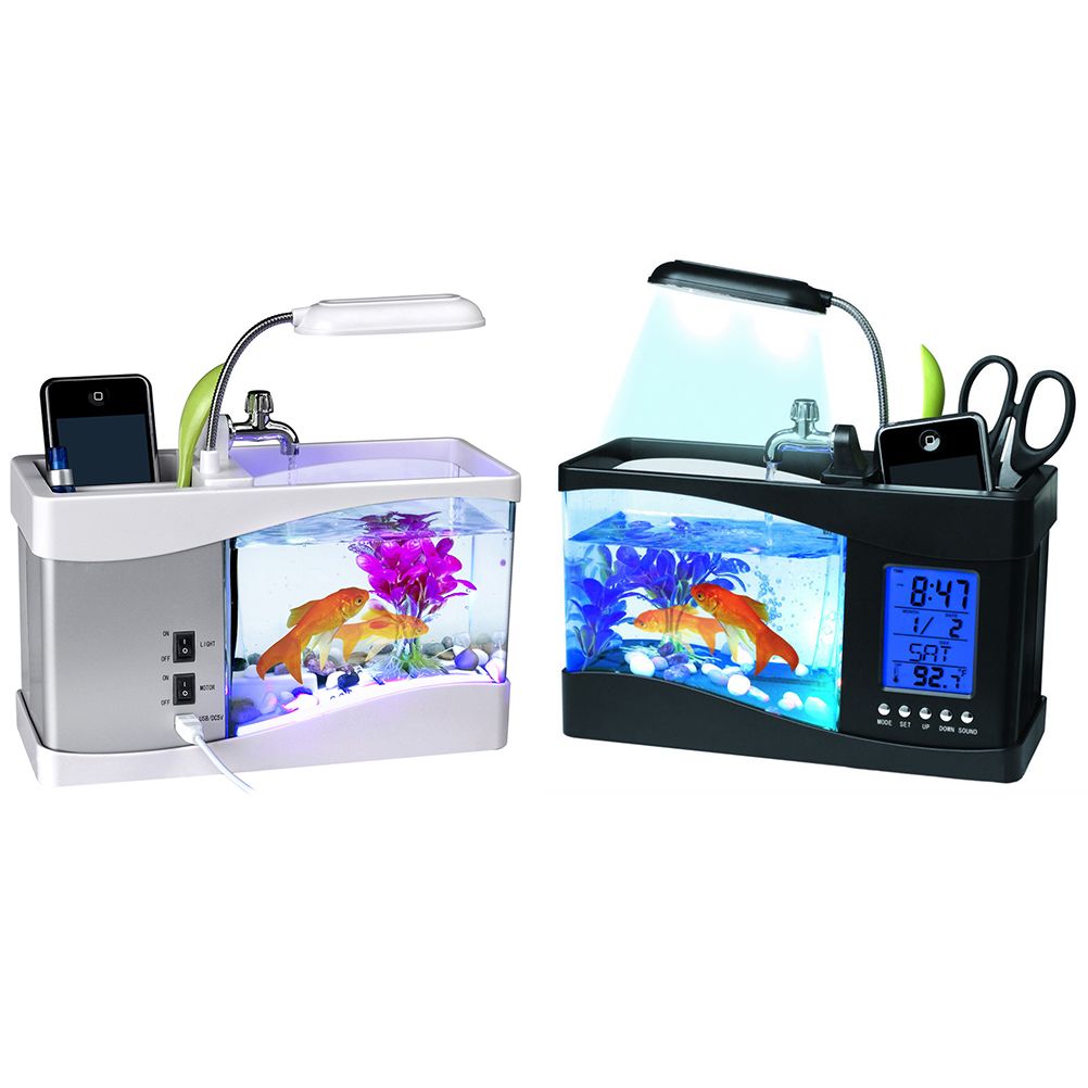 Multifunctional USB Mini Aquarium Fish Tank Aquarium with LED Lamp LCD Display Screen Clock Storage Box Fish Tank Aquarium - Image 7
