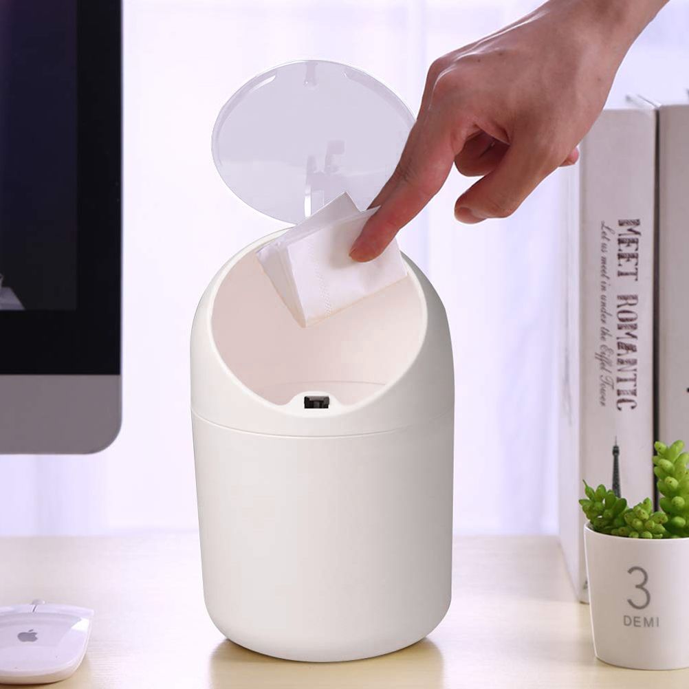 Desktop Trash Can Small Plastic Trash Bin with Lids Countertop Trash Can - Image 7