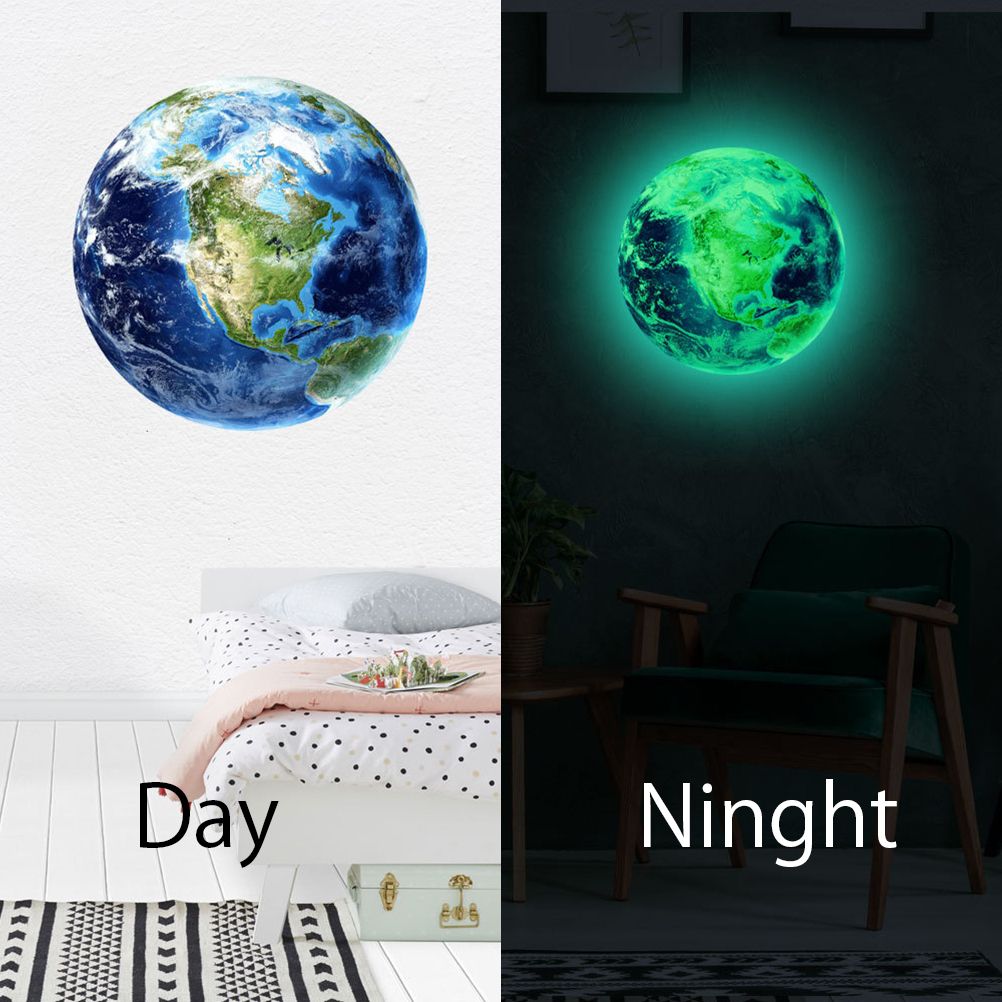 30cm Luminous Earth Sticker Universe Planet Fluorescent Wall Stickers In The Dark DIY Stickers Kids Bedroom Decoration - Image 1