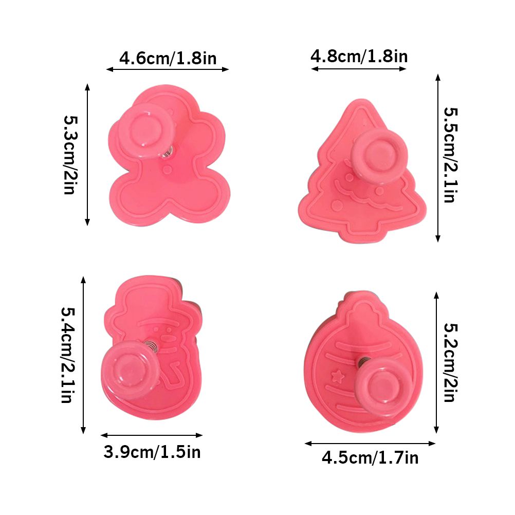 4 Pcs Christmas Biscuits Cutters Set Christmas Tree Snowman Gingerbread Egg Stamper Spring Loaded Handle Cutter - Image 4