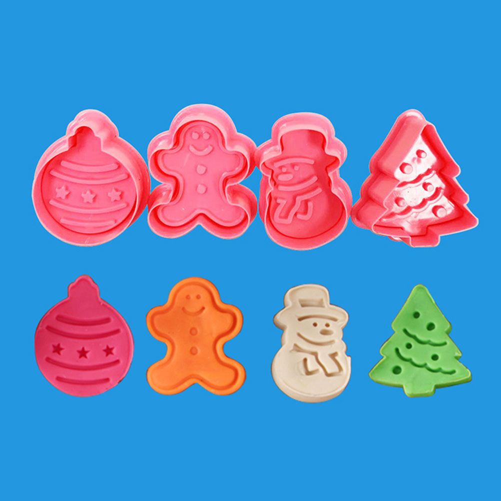 4 Pcs Christmas Biscuits Cutters Set Christmas Tree Snowman Gingerbread Egg Stamper Spring Loaded Handle Cutter - Image 8