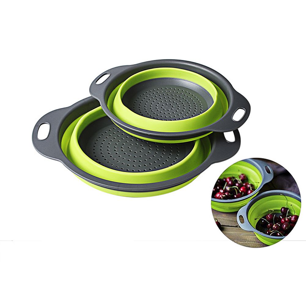Foldable Kitchen Silicone Colander Fruit Vegetable Washing Basket Strainer Collapsible Drainer With Handle - Image 1