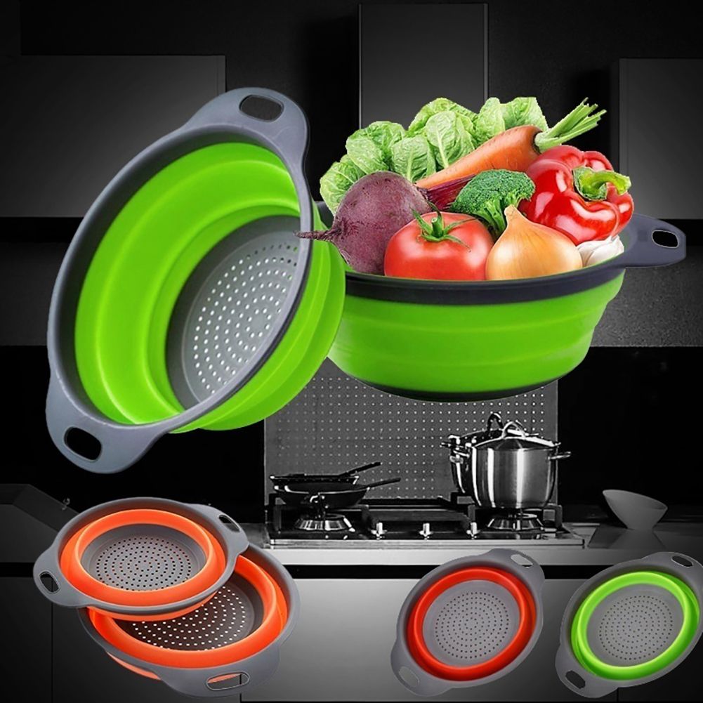 Foldable Kitchen Silicone Colander Fruit Vegetable Washing Basket Strainer Collapsible Drainer With Handle - Image 2