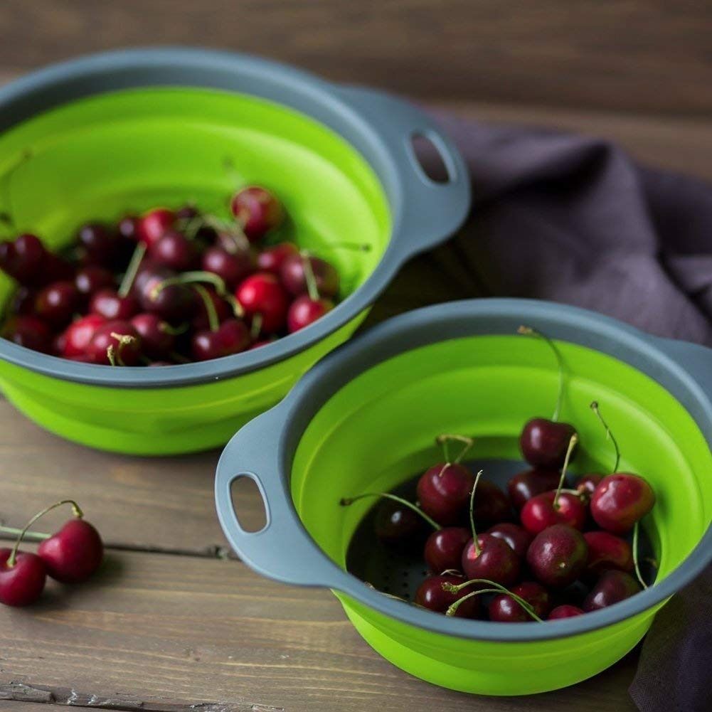 Foldable Kitchen Silicone Colander Fruit Vegetable Washing Basket Strainer Collapsible Drainer With Handle - Image 3