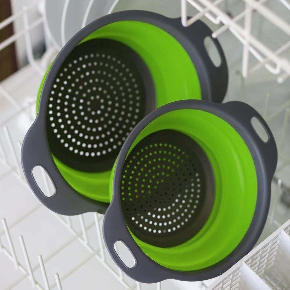 Foldable Kitchen Silicone Colander Fruit Vegetable Washing Basket Strainer Collapsible Drainer With Handle - Image 4