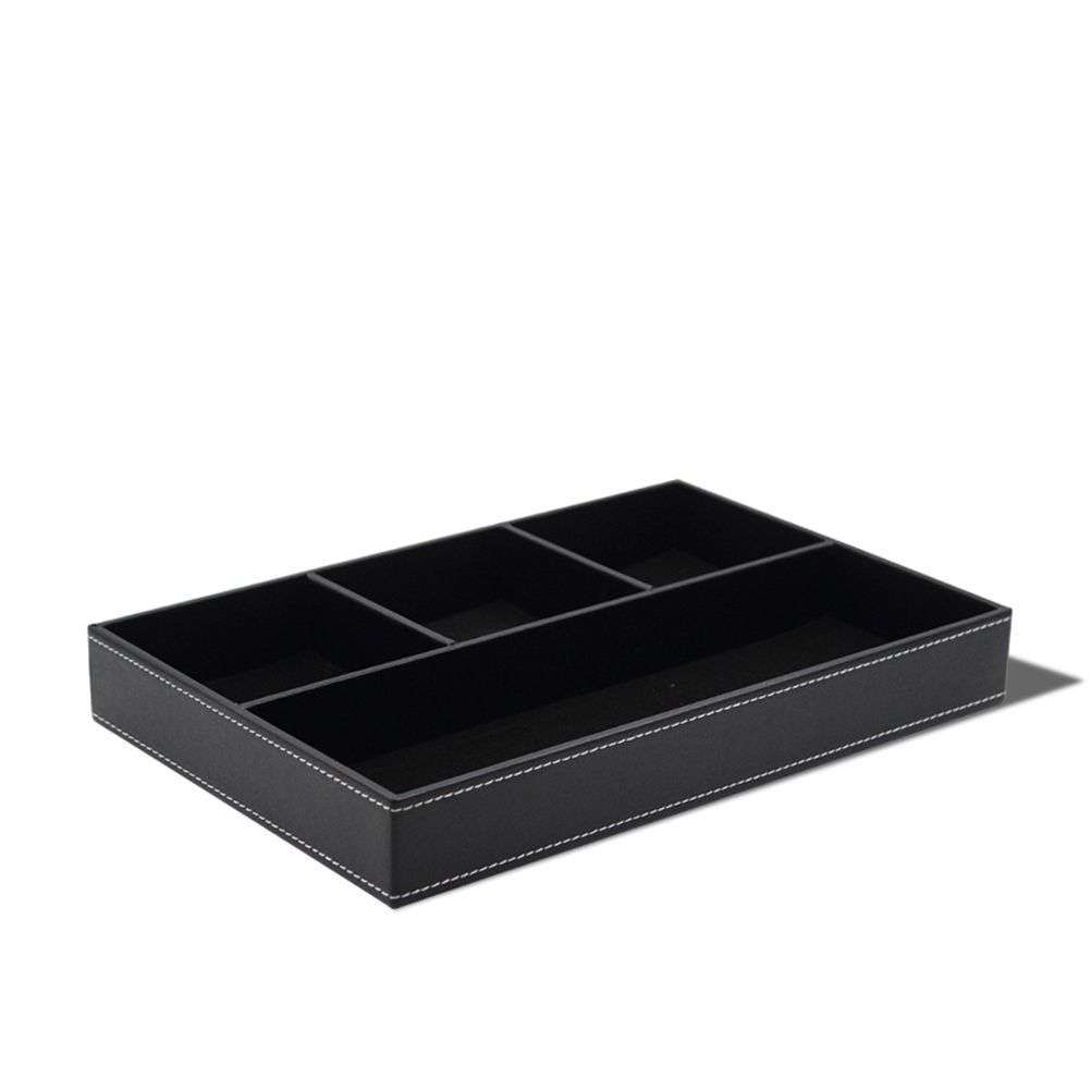 4 Compartments Leatherette Valet Tray Desk Dresser Top Organizer Box for Wallets Coins Keys and Jewelry - Image 1