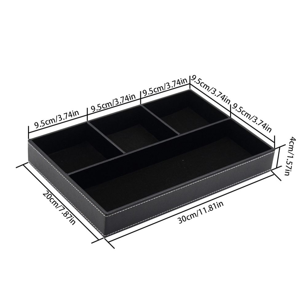 4 Compartments Leatherette Valet Tray Desk Dresser Top Organizer Box for Wallets Coins Keys and Jewelry - Image 3