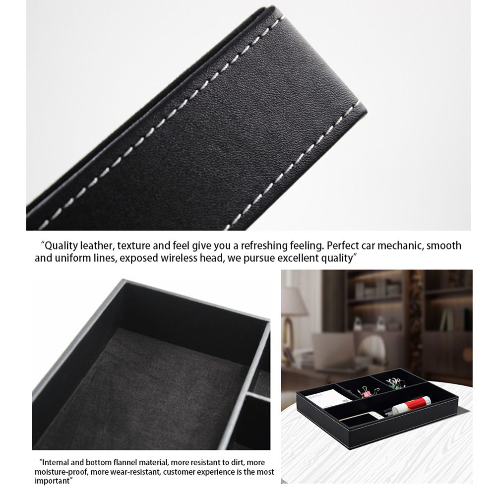 4 Compartments Leatherette Valet Tray Desk Dresser Top Organizer Box for Wallets Coins Keys and Jewelry - Image 4