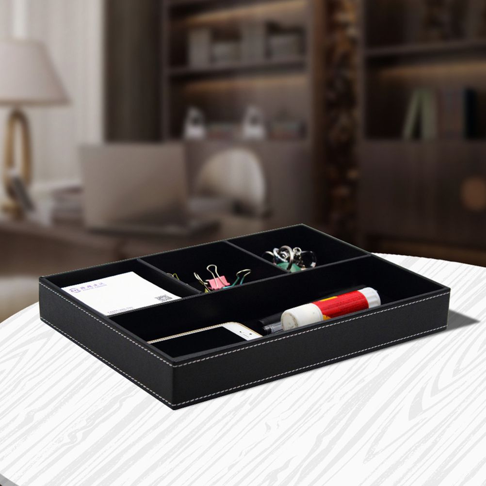 4 Compartments Leatherette Valet Tray Desk Dresser Top Organizer Box for Wallets Coins Keys and Jewelry - Image 6