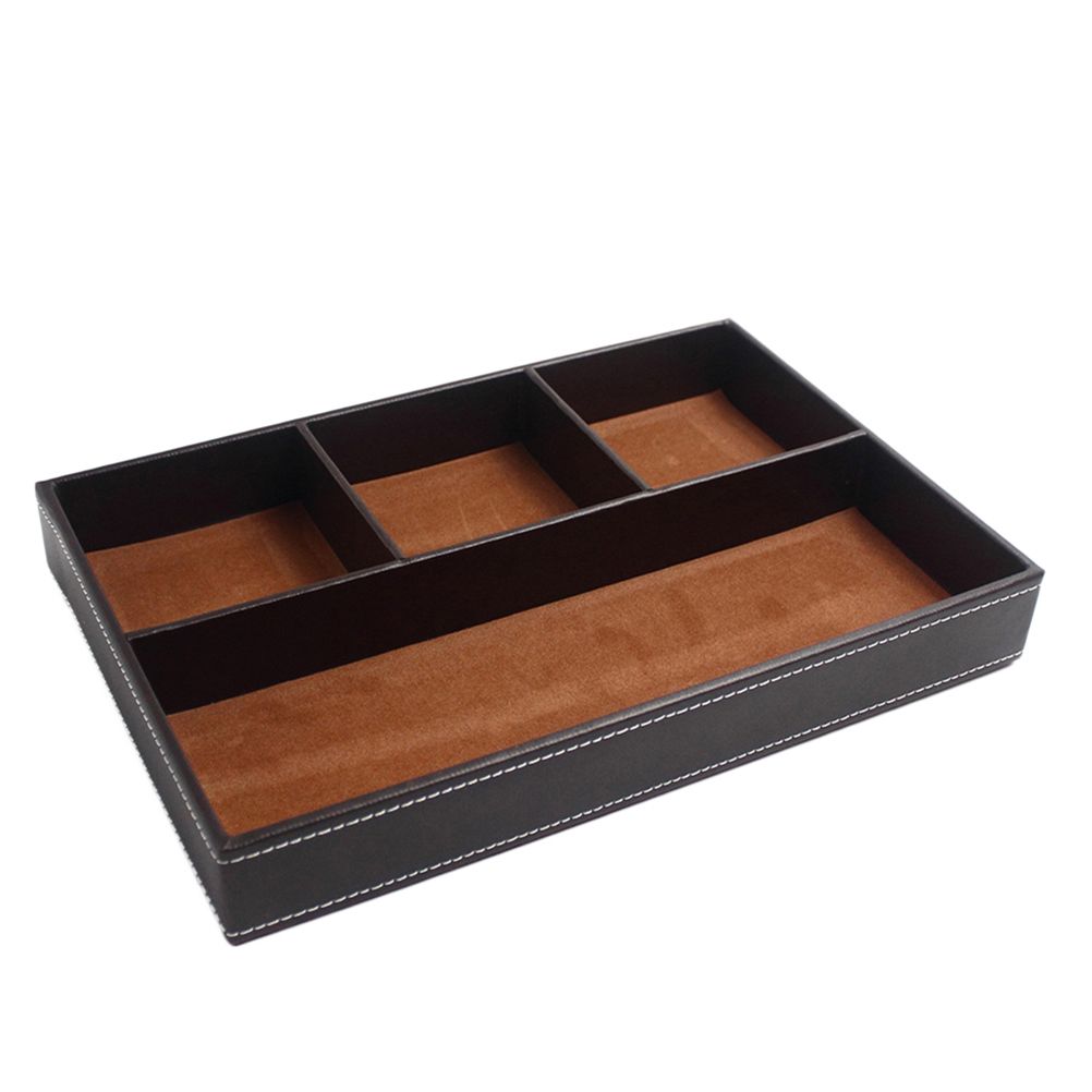4 Compartments Leatherette Valet Tray Desk Dresser Top Organizer Box for Wallets Coins Keys and Jewelry - Image 1
