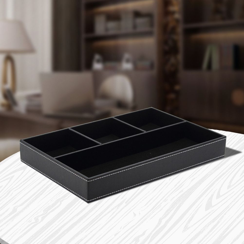 4 Compartments Leatherette Valet Tray Desk Dresser Top Organizer Box for Wallets Coins Keys and Jewelry - Image 5