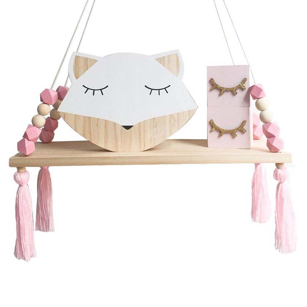 Ins Style Wall Shelf Child Decorative Shelf Hanging with Rope and Wooden Board Princess Bedroom - Image 1