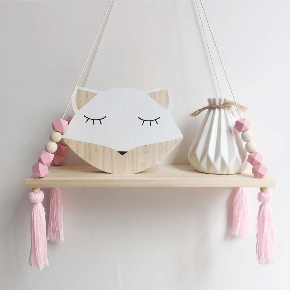 Ins Style Wall Shelf Child Decorative Shelf Hanging with Rope and Wooden Board Princess Bedroom - Image 2