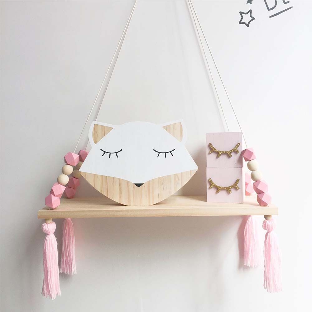 Ins Style Wall Shelf Child Decorative Shelf Hanging with Rope and Wooden Board Princess Bedroom - Image 3