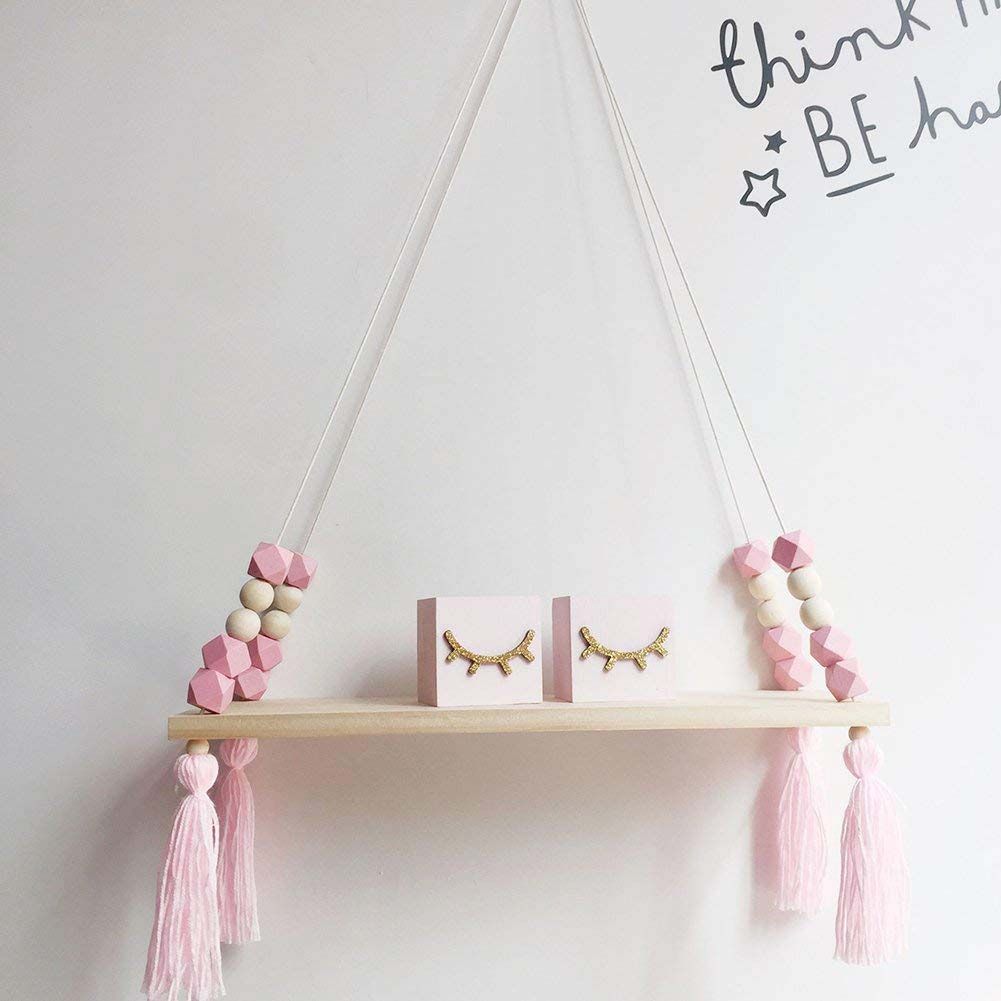 Ins Style Wall Shelf Child Decorative Shelf Hanging with Rope and Wooden Board Princess Bedroom - Image 4