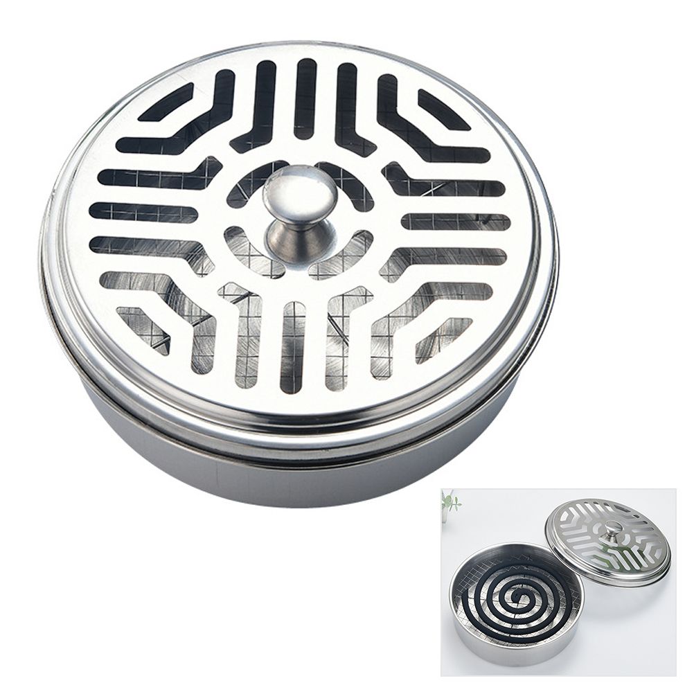 Round Mosquito Coil Holder Stainless Steel Mosquito Coil Disk Portable Mosquito Coil Tray with Hollow Cover - Image 1