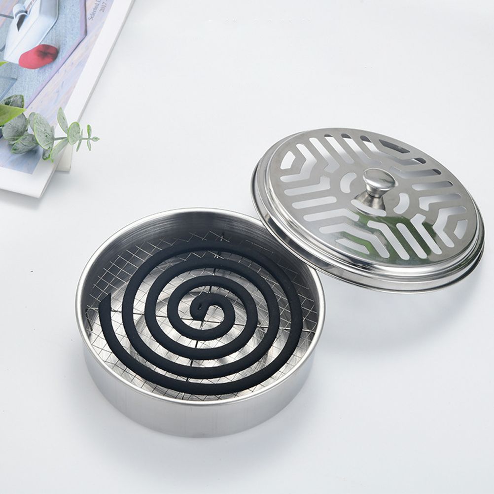 Round Mosquito Coil Holder Stainless Steel Mosquito Coil Disk Portable Mosquito Coil Tray with Hollow Cover - Image 3