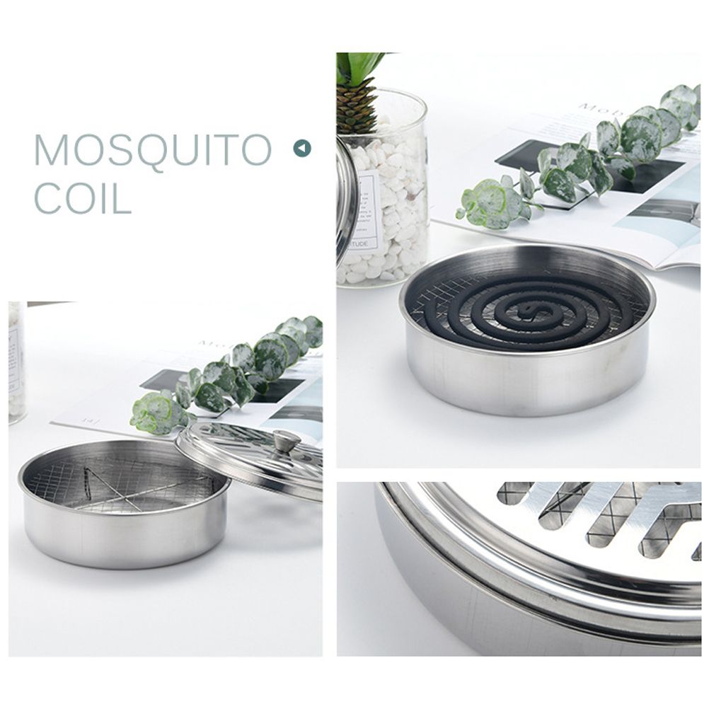 Round Mosquito Coil Holder Stainless Steel Mosquito Coil Disk Portable Mosquito Coil Tray with Hollow Cover - Image 5