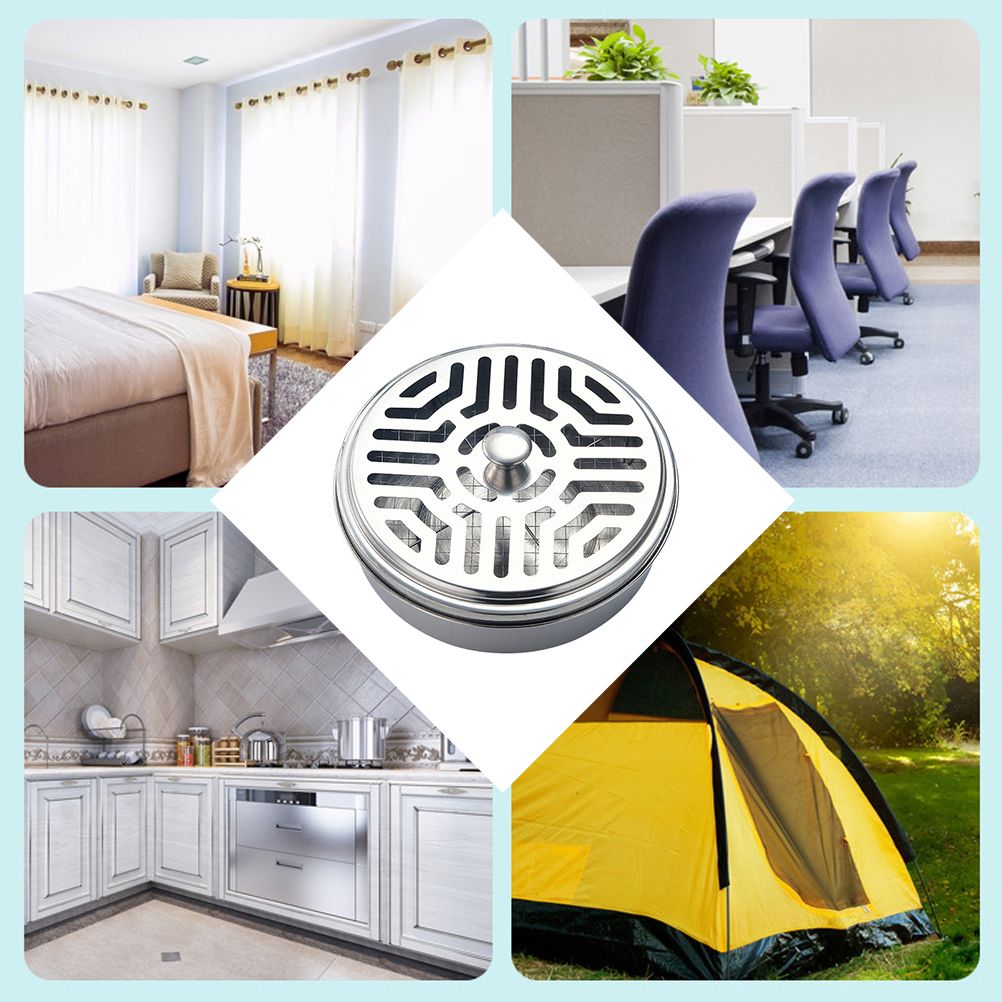 Round Mosquito Coil Holder Stainless Steel Mosquito Coil Disk Portable Mosquito Coil Tray with Hollow Cover - Image 6