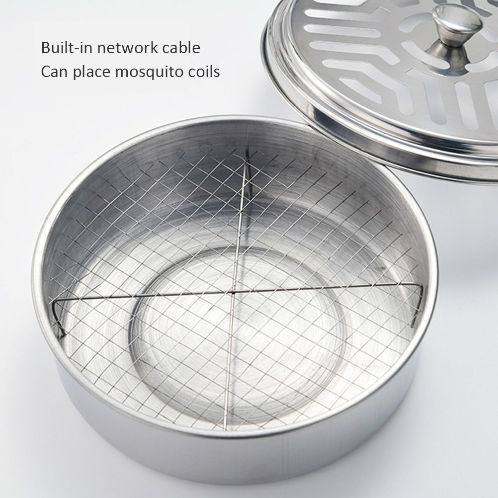 Round Mosquito Coil Holder Stainless Steel Mosquito Coil Disk Portable Mosquito Coil Tray with Hollow Cover - Image 8